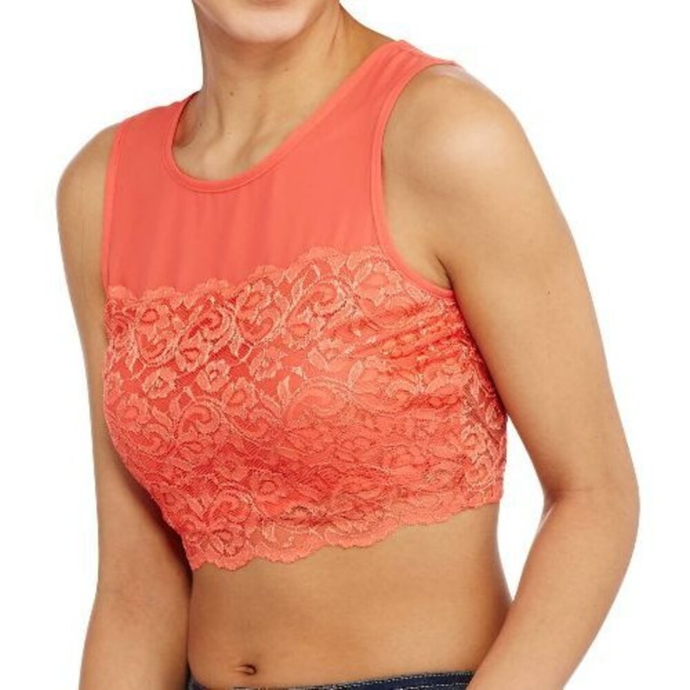 Ali & Kris Coral Sleeveless Crop Top with Lace Bottom Women's Juniors Size M